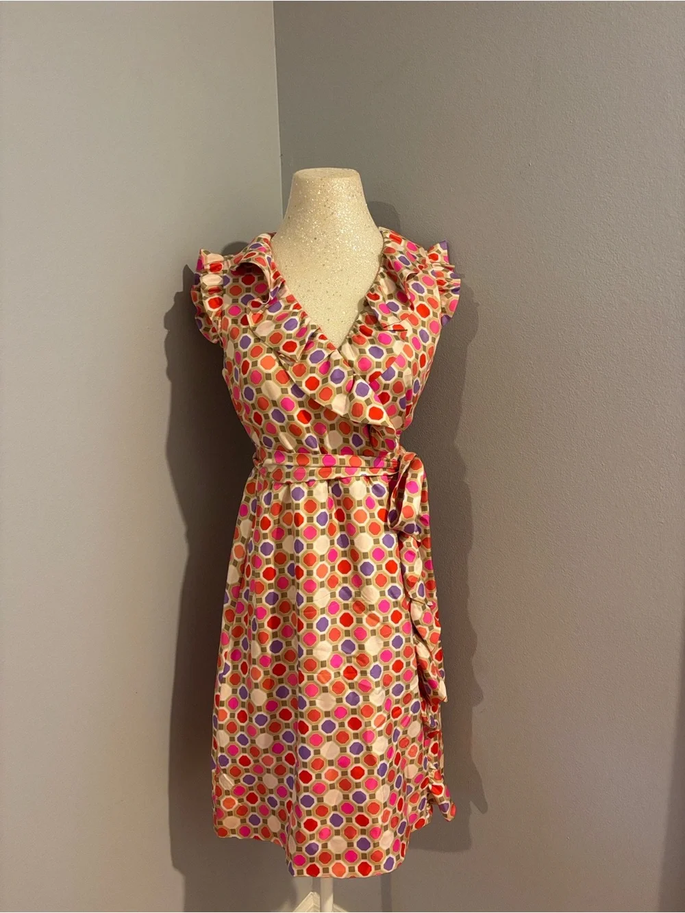 kate spade Pink & Red Polka Dot Wrap Midi Dress